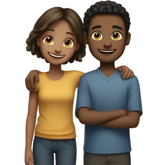 tall girl hugs short boy emoji