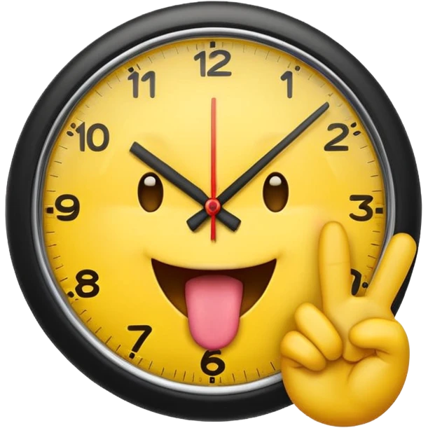 A yellow emoji doing the clock it sign(2 fingers together clicking” with the emojis tongue out emoji