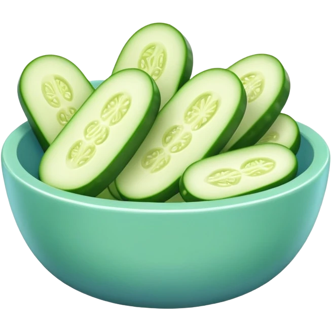 super realistic sliced cucumber in light blue bowl emoji