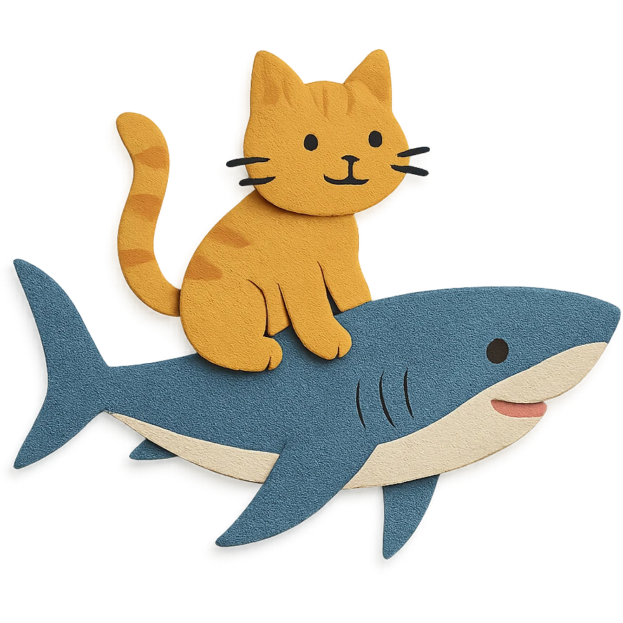 cat riding a shark emoji