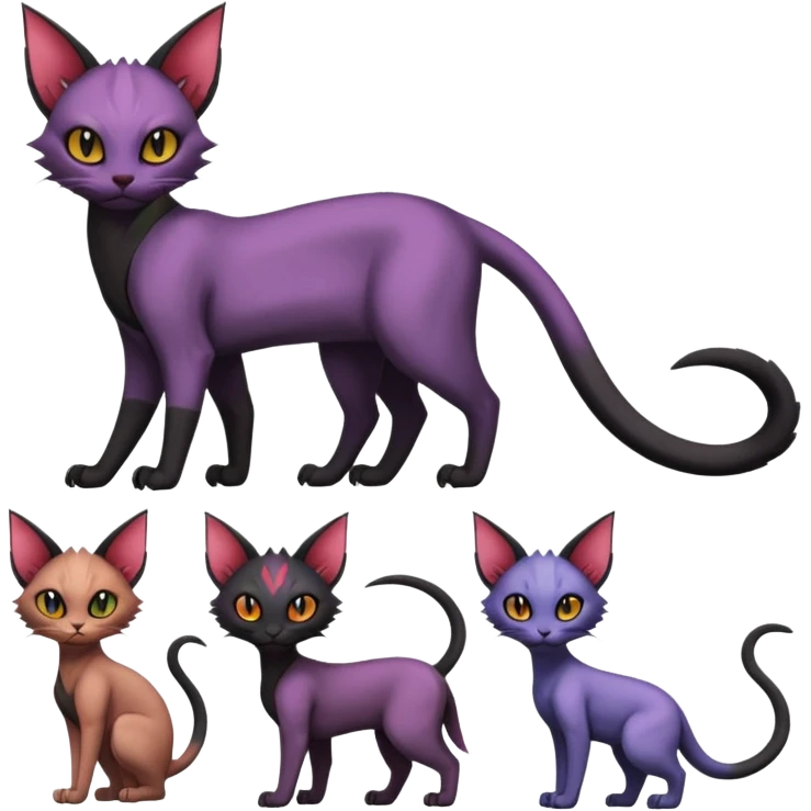Black edgy Noivern-Noibat-Purloin-Torracat-Sphynx-Lykoi-Caracal-cat-Fakemon full-body emoji