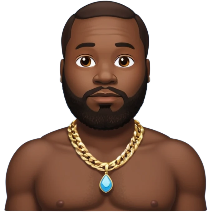 Rick Ross with dark brown hair, shirtless with necklace emoji