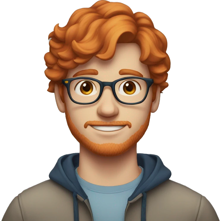 30 years old, male, red hair, glasses, blue eyes, fair complexion, no facial hair emoji