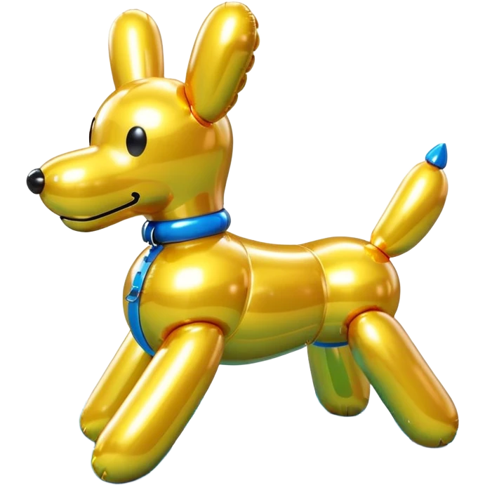 3D render of Balloon Dog made of shiny inflatable vinyl, visible seam lines, air valve, highly reflective plastic texture, pool toy aesthetic, Apple emoji style, isolated on white background --v 6.0 emoji
