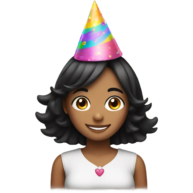 smiling girl with black hair and birthday hat emoji