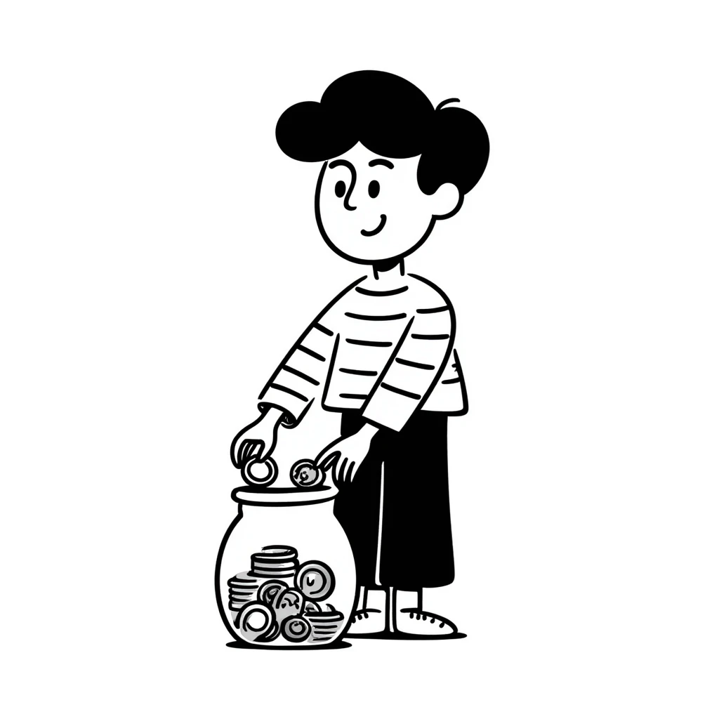 Person happily putting coins in savings jar emoji