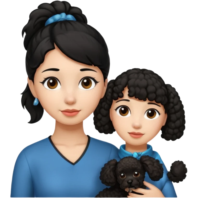 Ponytail black hair girl with brown Poodle say goodbye  emoji