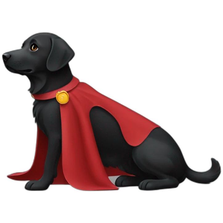 Un labrador noir qui vole avec une cape rouge emoji