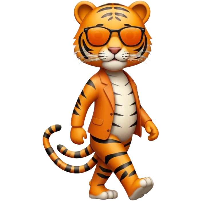 friendly anthropomorphised tiger in casual clothing, wearing dark sunglasses, walking upright in relaxed pose emoji