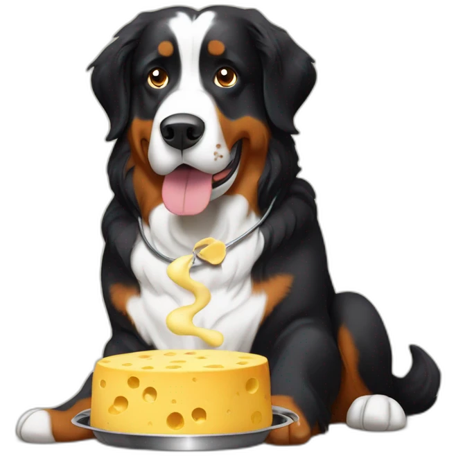 Bernese mountain dog cooking swiss cheese fondue emoji