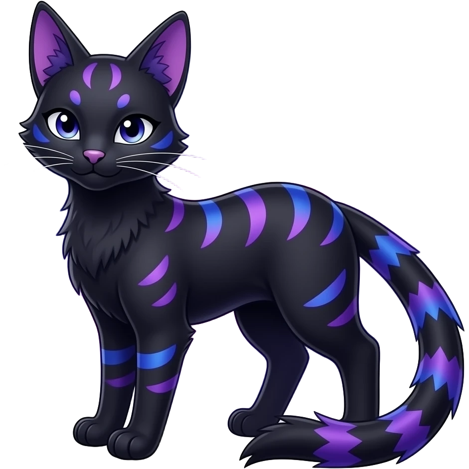 Colorful black-violet-indigo-purple-gradients nebulae nebula starry galactical shiny white-stars-spotted glorious iridescent divine exotic cute cool beautiful realistic Meloetta-caracal-civet-bunny-oncilla-animal-Fakémon-hybrid-fursona (full body) emoji