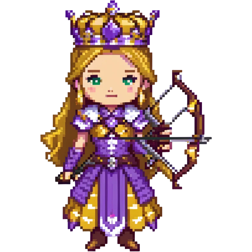 Archer Queen with crossbow, crown, purple and gold outfit emoji