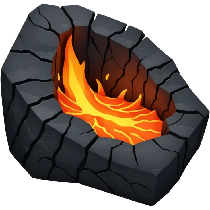 Cracked coal fragment glowing from within with faint lava veins and drifting ash particles. emoji