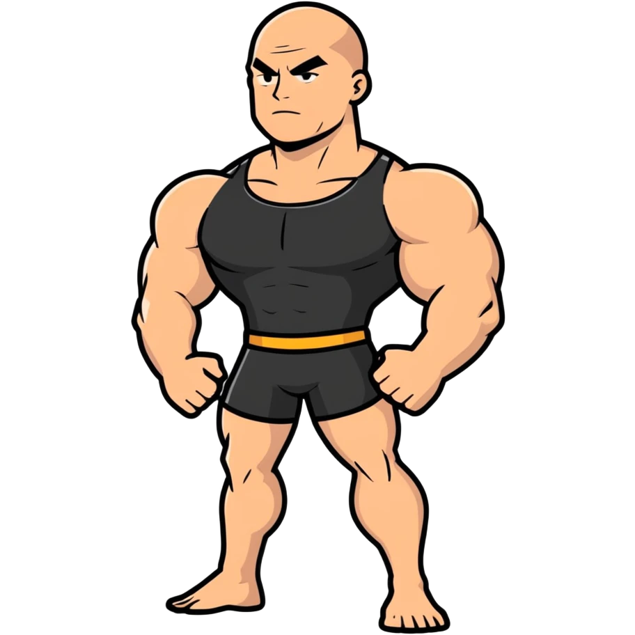 bald muscular man, strong build, confident pose emoji