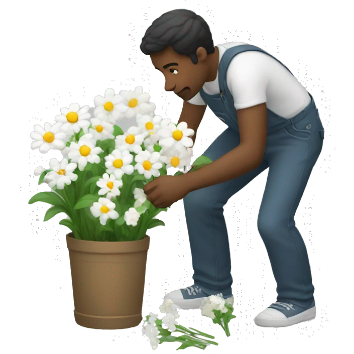 Man picking white flowers  emoji