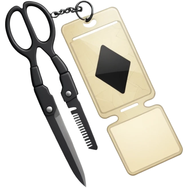 Floating black Scissors cutting in half an idf soldier ID card with a little chip in 2 parts emoji