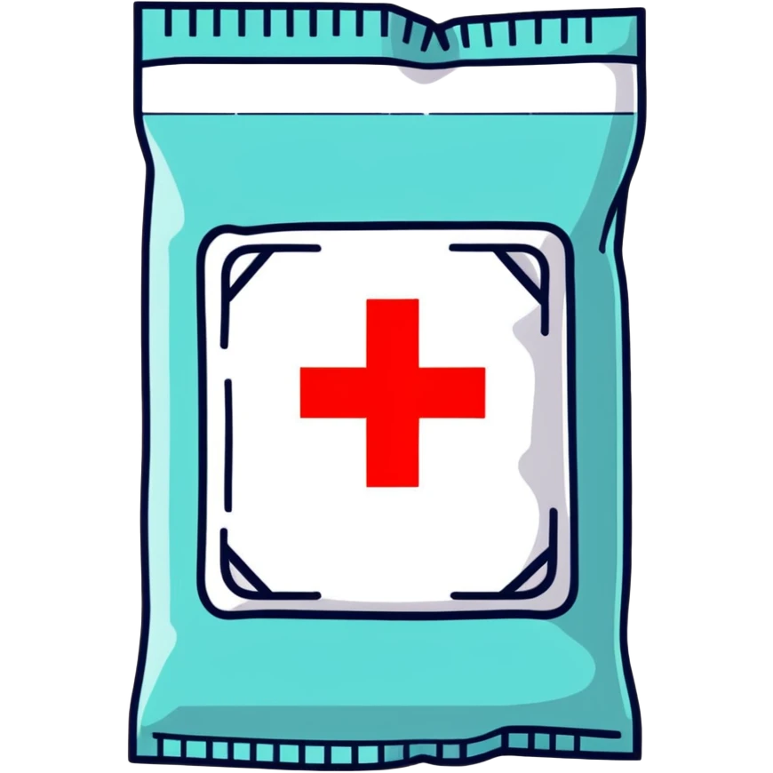 Discreet intimate health packet with red cross symbol and heart icon, sealed medical packet emoji