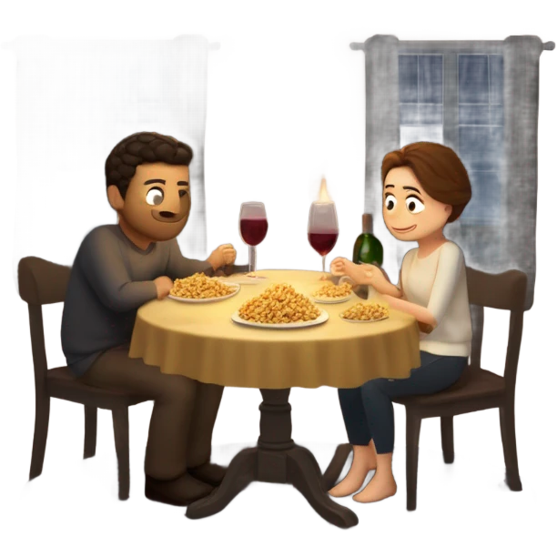 Cozy dinner for two while watching a movie emoji