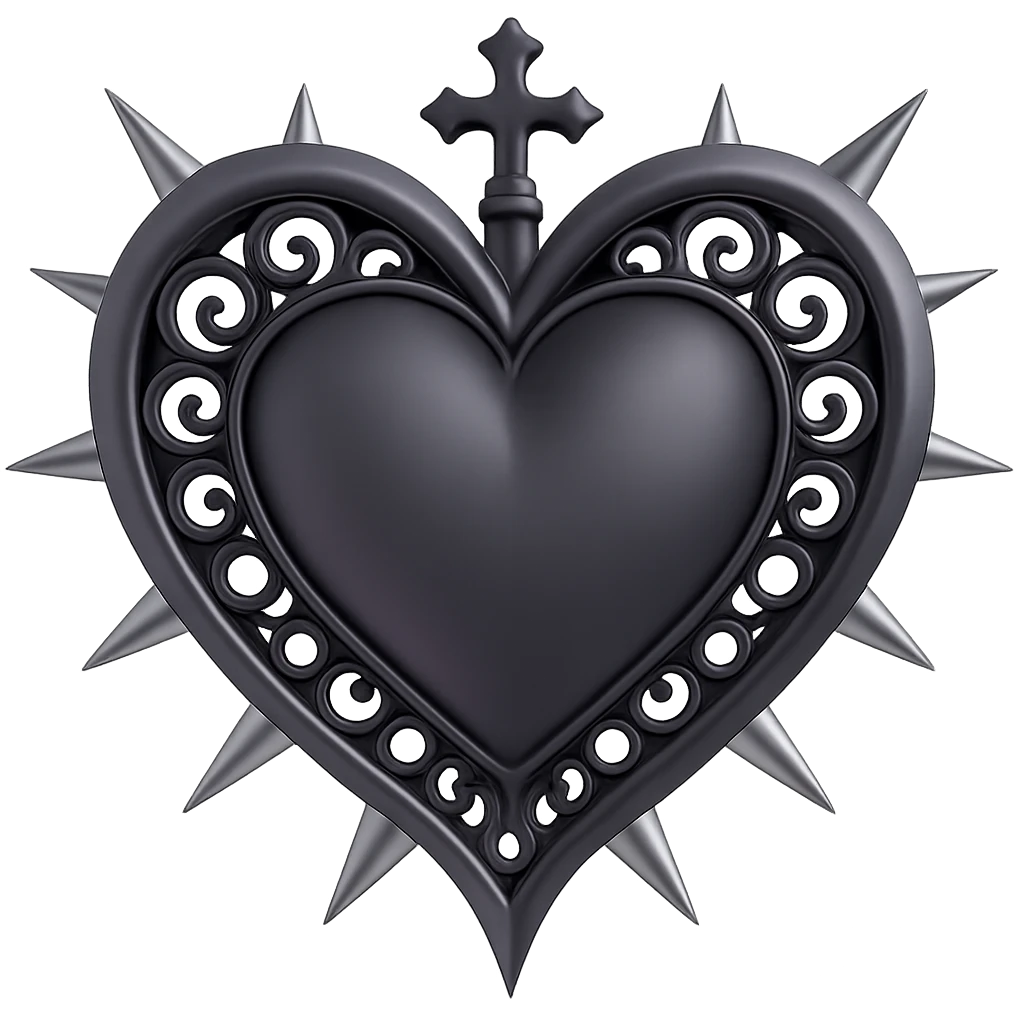 Add sharp metallic spikes to the black gothic heart in 3D emoji style, keeping the 3D emoji look with no background. emoji