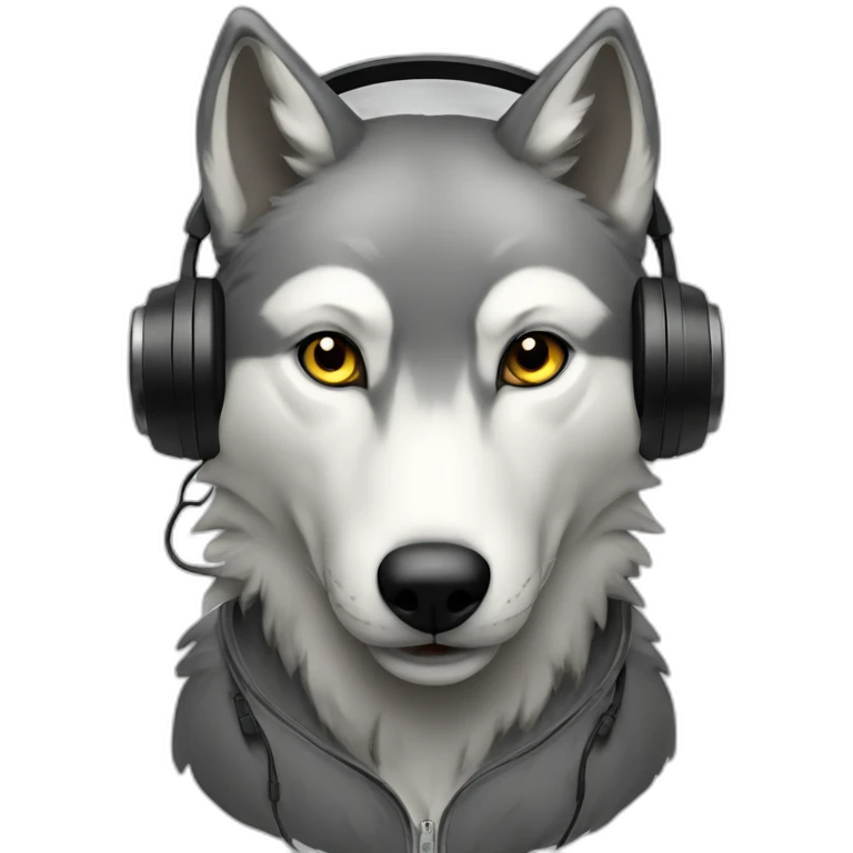 Grey wolf with black headphones emoji
