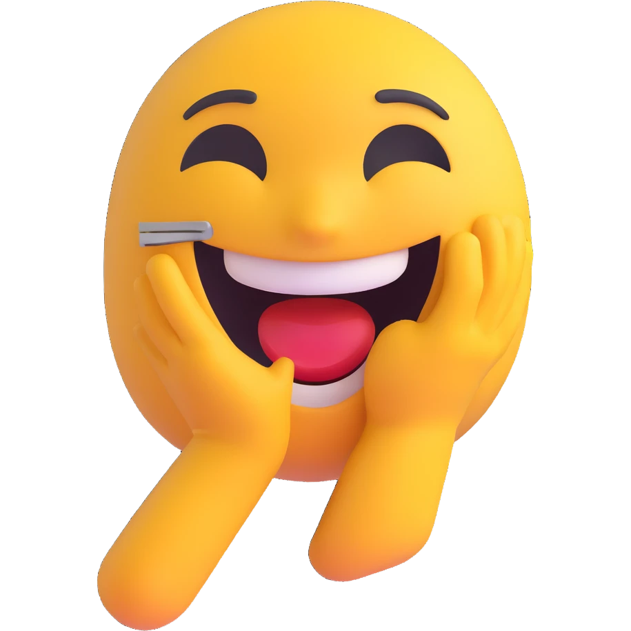 a character who is broken but laughing, expressive, emotional, 3D emoji style emoji