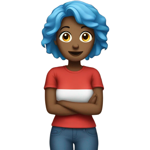 a woman with blue hair in red tshirt emoji
