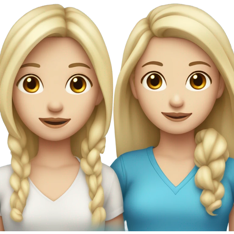 blonde girl with fair skin and blue eyes with brunette girl with fair skin and hazel eyes emoji