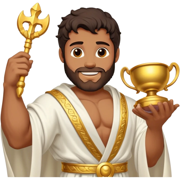 Cinematic Realistic Hercules Portrait, head tilted playfully and inquisitively, capturing the spirit of a timeless Greek hero with a warm, inviting smile. His bronze, marble-like skin and thick, wavy dark hair are rendered with classical precision, while his flowing white robe with delicate golden embellishments accentuates his muscular form. Soft natural light brings out the playful yet powerful essence of this legendary figure. emoji