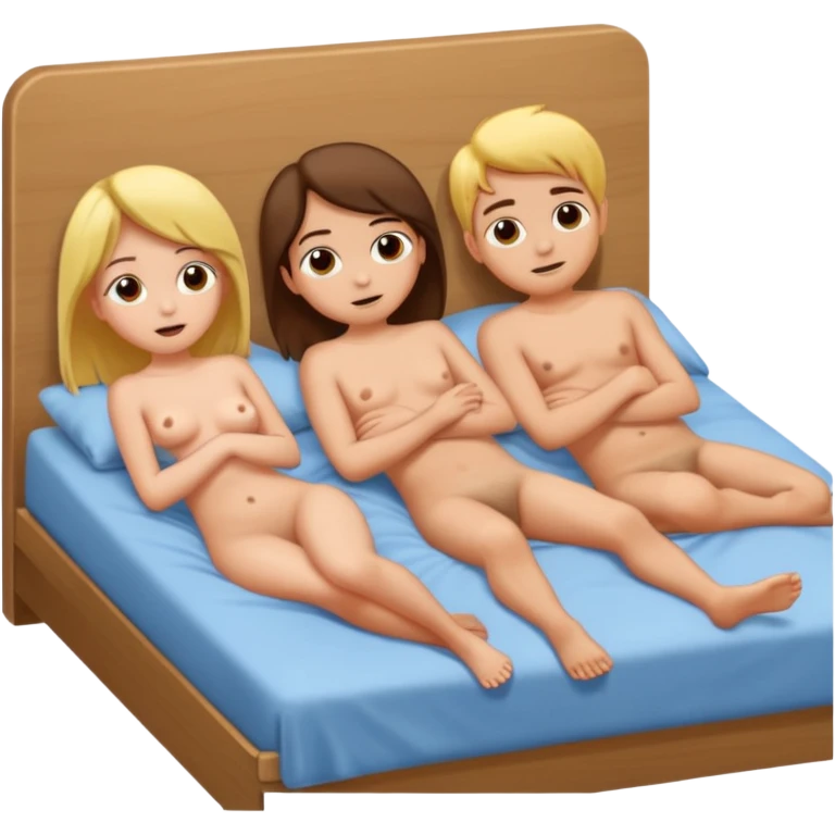 Naked girls and boys, completely unclothed with their entire bodies visible, are lying in bed. emoji