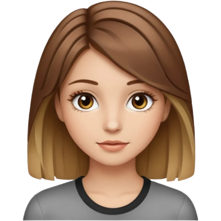 Gör en emoji som är en tjej och den ska ha långt hår hårfärgen ska vara brunt hår med blonda slingor hon ska ha fransar men dom ska se naturliga ut  emoji