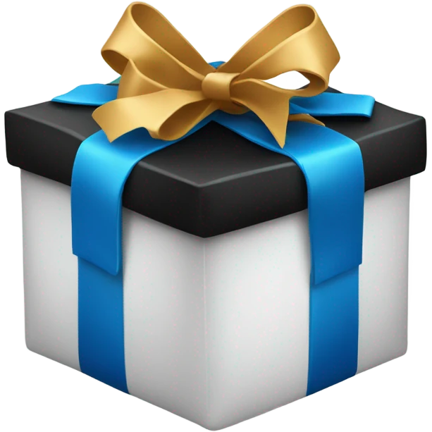 Black and white with a blue bow gift box  emoji
