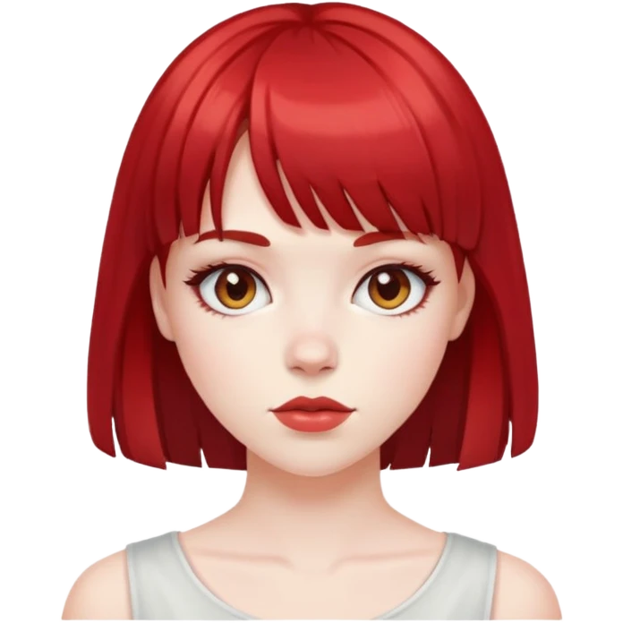 Pale girl, black plus red hair and bangs emoji