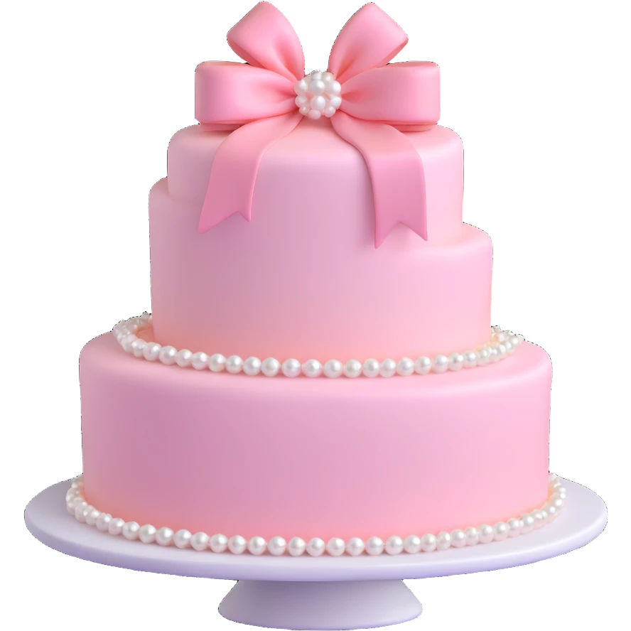 light pink cake decorated with pearls and a light pink bow on top emoji