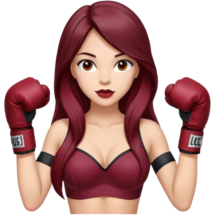 Burgundy beatiful long hair brunette with boxer gloves emoji
