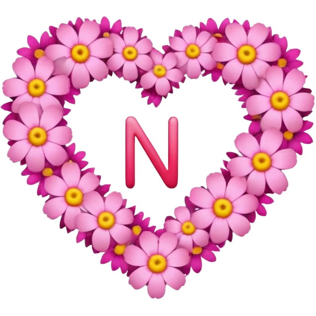 Heart shape of many this flower 🌸 inside it N letter emoji