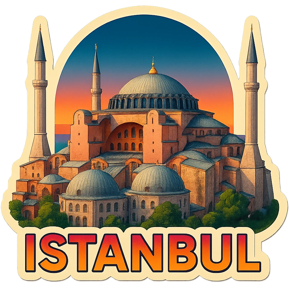 Isometric illustration of Istanbul, featuring photorealistic Hagia Sophia emoji