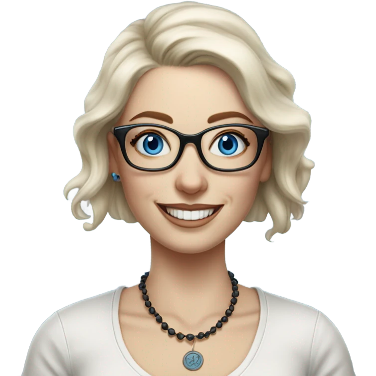 Hyper Realistic Balayage pale beautiful tattooed woman with glasses and blue eyes happy  emoji