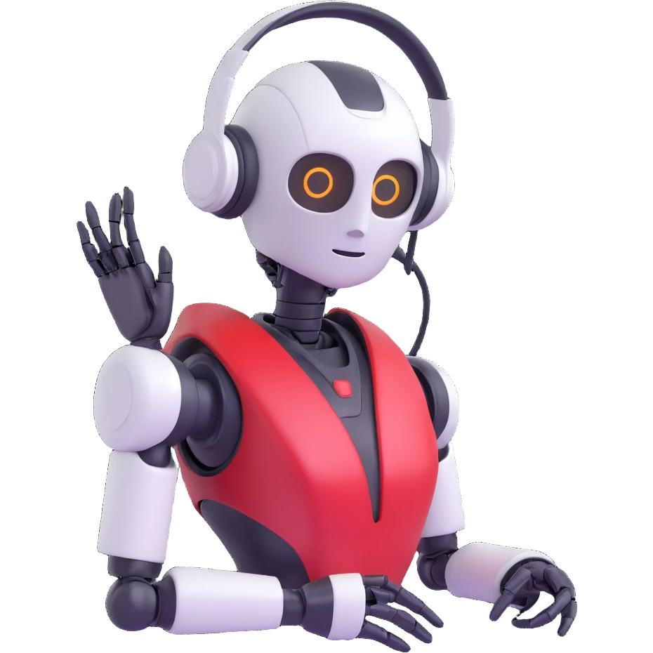 businesslike robot assistant character with a headset, using #fbcd0b as the dominant color, for a company chatbot emoji