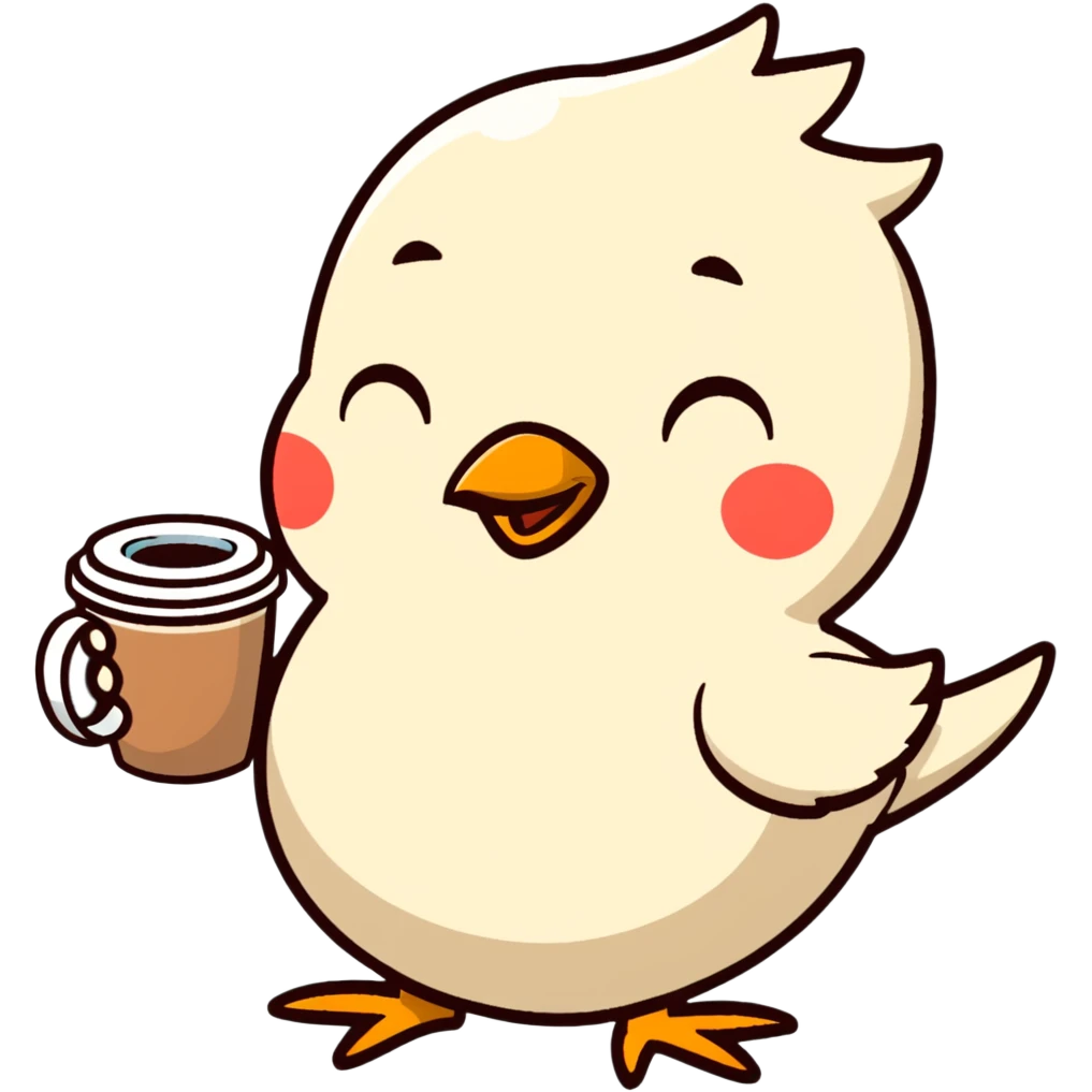 tired bird with coffee mug emoji