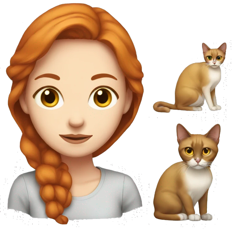 red hair pale woman with siamese brown cat-yellow eyes emoji