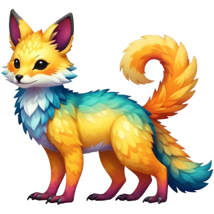 Epic Feral Rare Fantasy shiny cool fluffy Vernid-Trico-species-hybrid-animal by LiLaiRa, gradient markings, full  body emoji