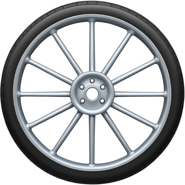 Realistic front-view wheel with perfectly symmetrical design, evenly spaced straight spokes, equal distance between each spoke, centered composition, smooth metallic texture, clean edges, no background. emoji