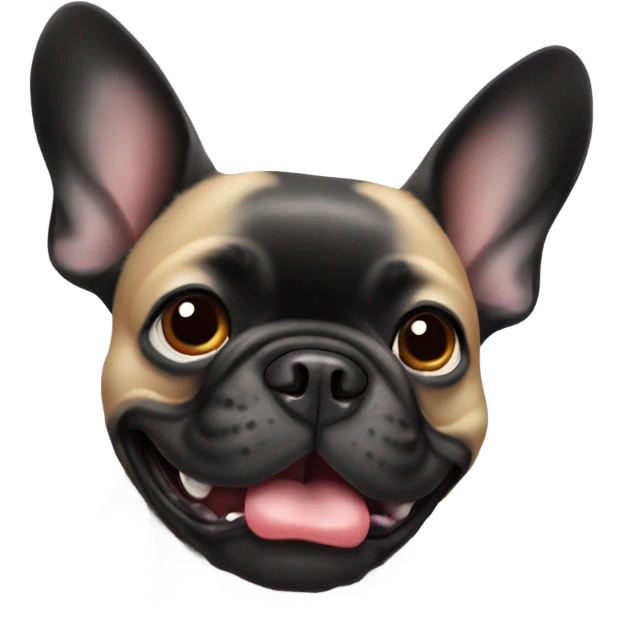 Black French bulldog with big ears tongue out emoji