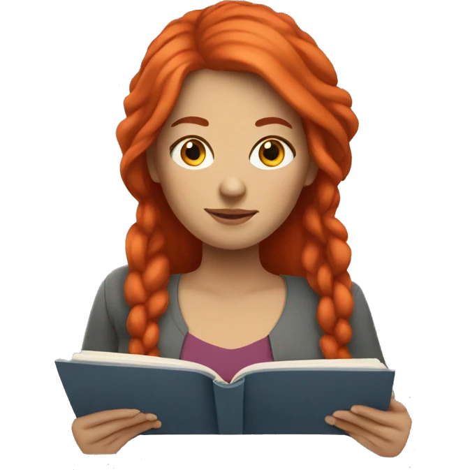 White woman with red hair read book emoji