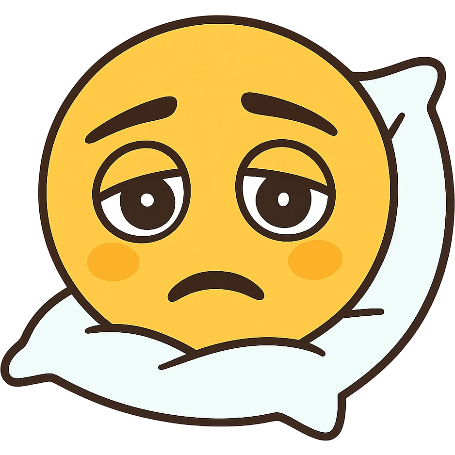 Add a soft pillow under the tired yellow face, keep the background transparent. emoji