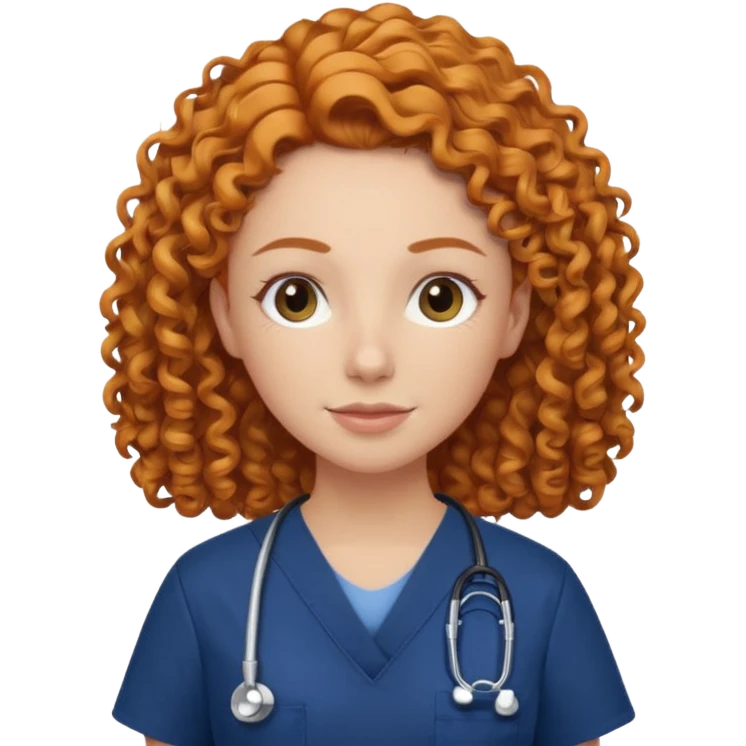 a ginger curly hair vet woman with navy blue scrub

 emoji