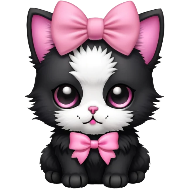 Black kitten with pink skull bow emoji