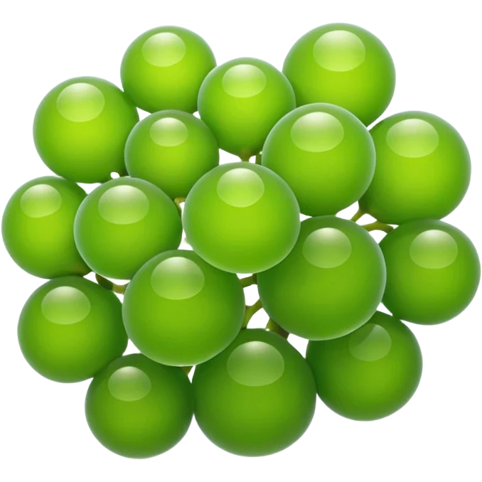 A cute emoji-style sea grape (Caulerpa lentillifera), 
made of tiny translucent green bubbles clustered together, 
glossy jelly-like texture, fresh ocean feel, 
simple and clean emoji design, minimal shading, 
rounded shapes, bright green color, isolated on transparent background emoji