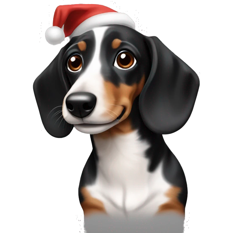 Black tan white piebald dachshund smiling Christmas  emoji