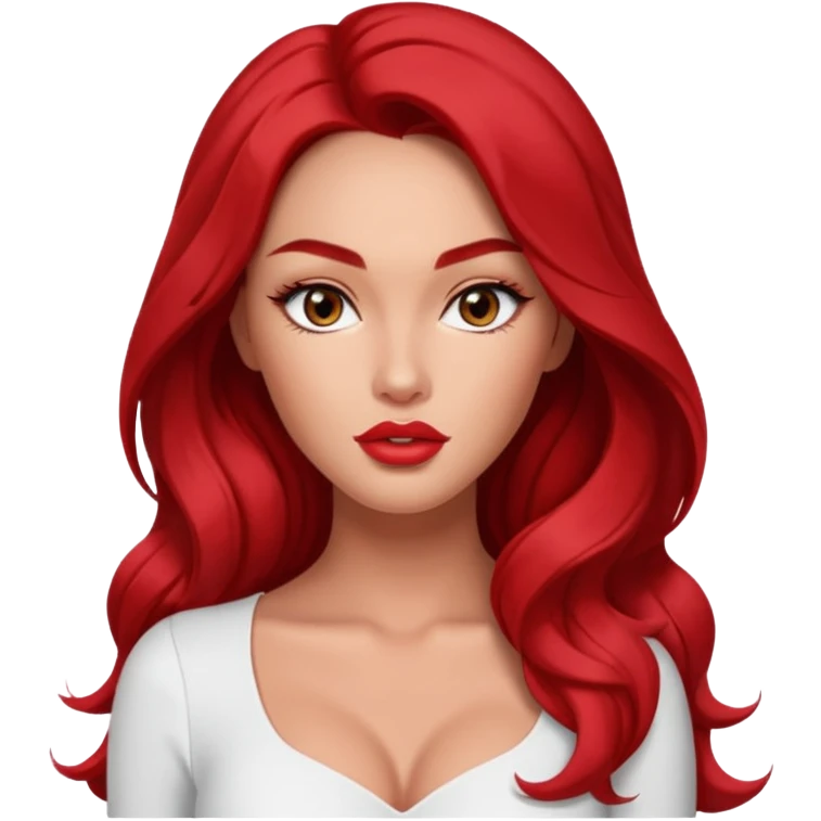 Megan fox, fashion model Beautiful woman model adult   large breasts  with monolid narrow eyes tan skin, full cupids bow lips  long curled red hair model white  top gorgeous  emoji